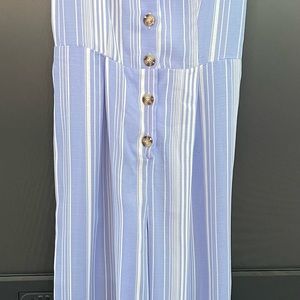 Blue/white stripe jumpsuit with back elastic.  Candies xs